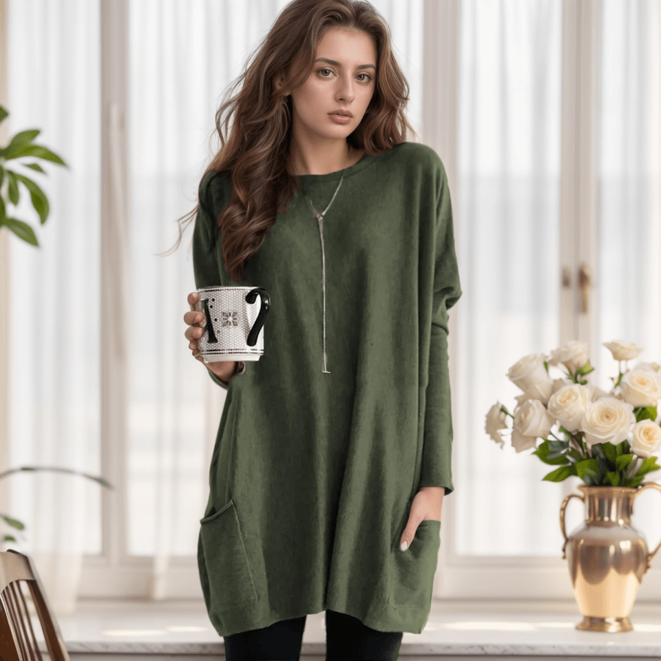 Cozy oversized tunic sweater for women, perfect for relaxed everyday style & comfort.