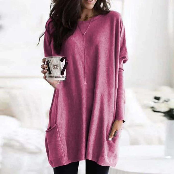 Women's long sleeve oversized tunic sweater, ideal for fall fashion, winter warmth & casual wear.