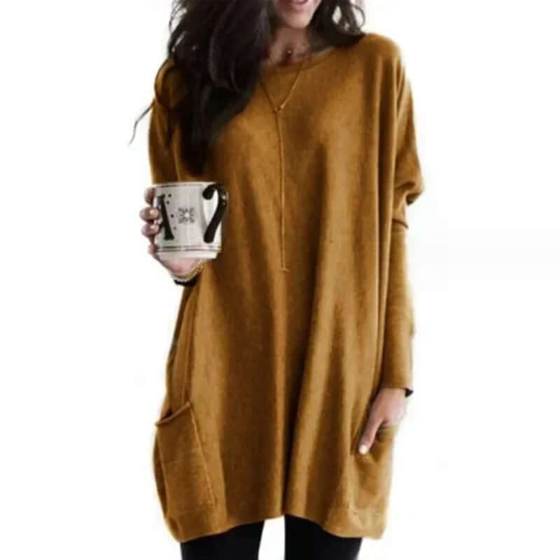 Versatile women's oversized tunic top, great for spring, fall, and winter casual outfits.