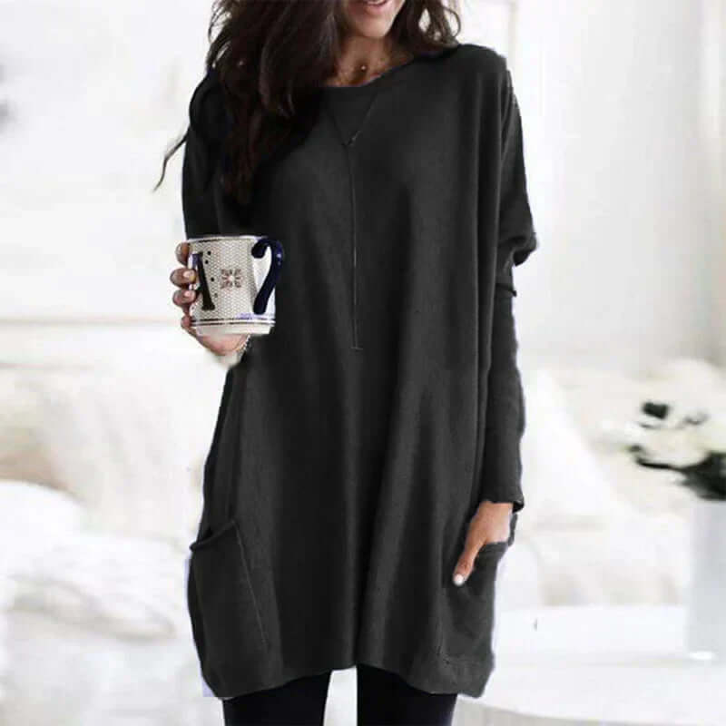 Women's relaxed fit tunic sweater, an oversized top for versatile and comfortable style.