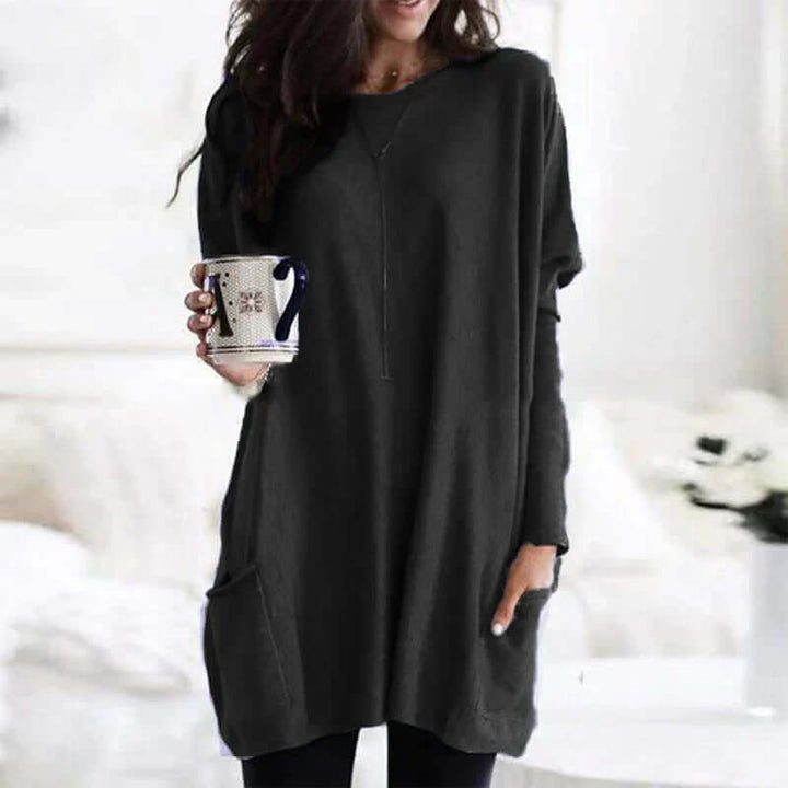 Women's relaxed fit tunic sweater, an oversized top for versatile and comfortable style.
