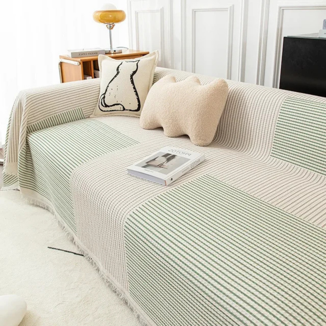 Cozy Scandinavian tassel throw blanket for sofa, enhancing living room decor with Nordic style.