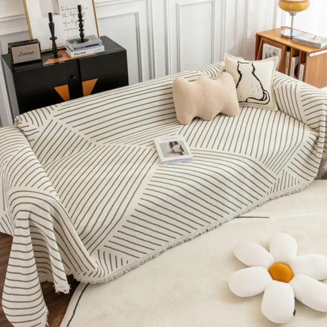Nordic style cozy throw blanket with tassels, perfect sofa cover for Scandinavian living room decor.