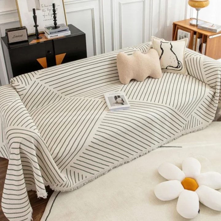 Nordic style cozy throw blanket with tassels, perfect sofa cover for Scandinavian living room decor.