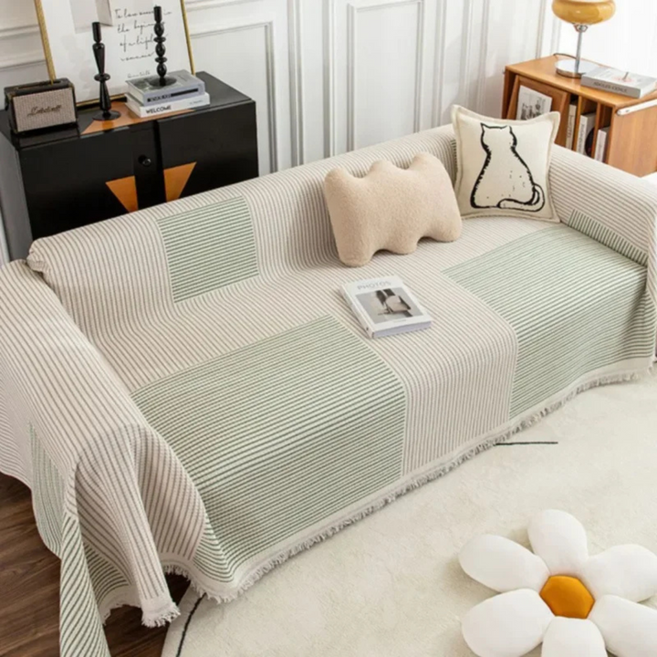 Warm, cozy Scandinavian tassel throw blanket for sofa, ideal for a comfortable Nordic style living room.