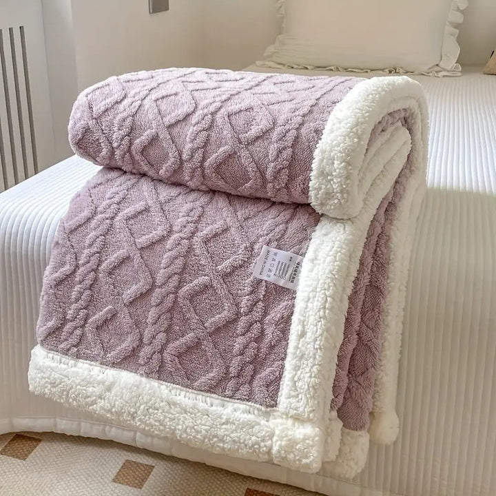 Cozy Sherpa fleece blanket, soft & plush for all-season comfort. Ideal home decor throw for living room or bedroom.
