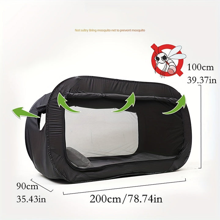 CozyNest folding tent bed, a portable privacy & sleep solution for adventurers and indoor comfort.