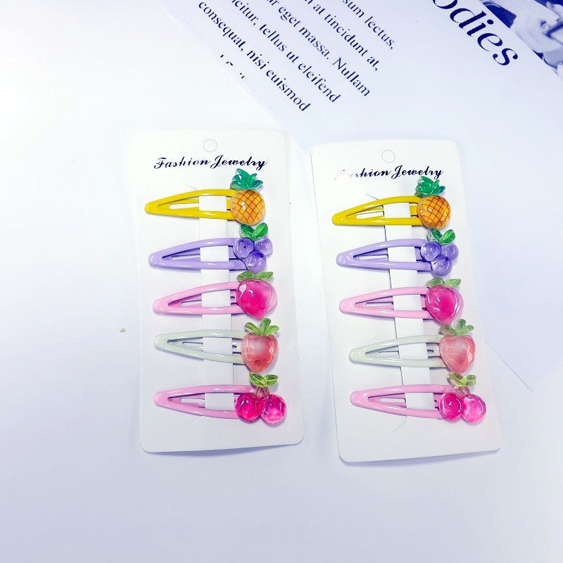 Set of cute plastic hair clips with animal & fruit designs; perfect accessory for girls & women.