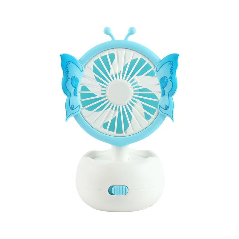 Cute butterfly children's portable table fan, rechargeable and quiet, perfect for kid's room or desk.