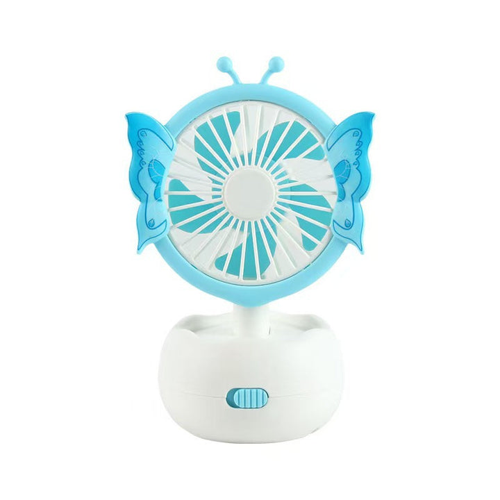 Cute butterfly children's portable table fan, rechargeable and quiet, perfect for kid's room or desk.