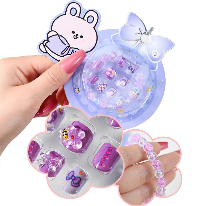 Cute cartoon press-on nail set for women, featuring fun designs and easy application for instant nail art.