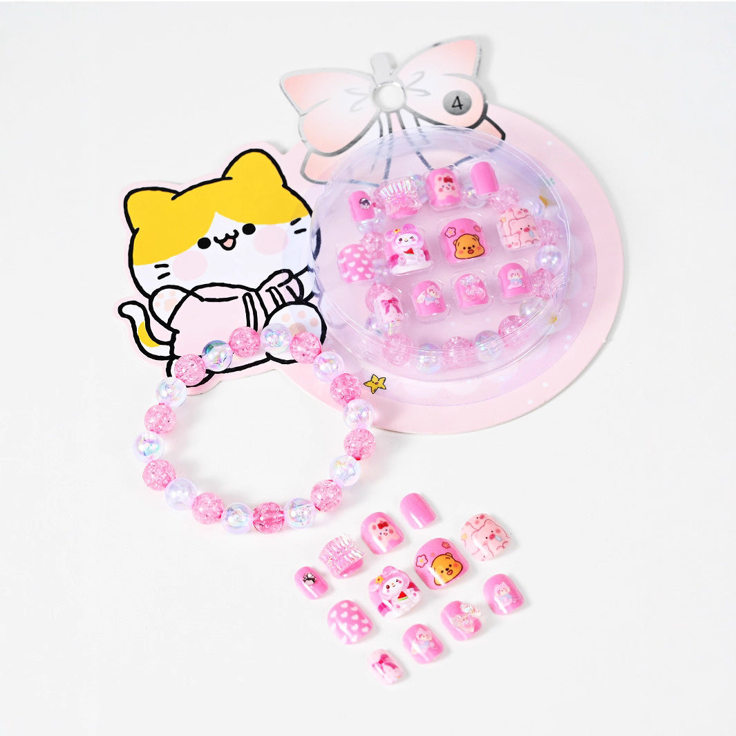 Reusable press-on false nails for women, with fun cartoon designs, offering quick & easy nail art application.