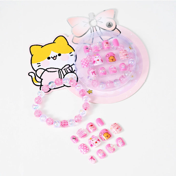 Reusable press-on false nails for women, with fun cartoon designs, offering quick & easy nail art application.