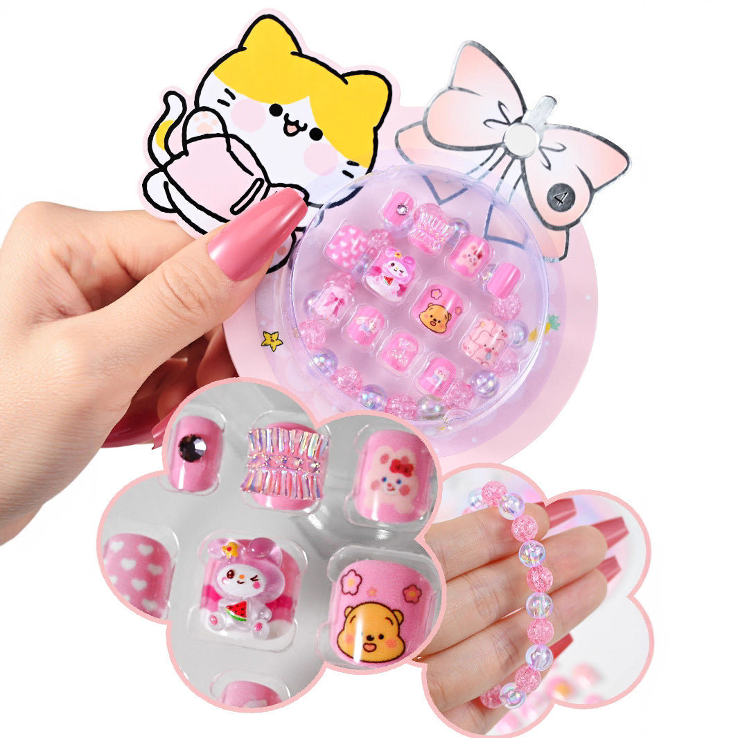 Women's fun cartoon press-on nail kit, a complete set of false nails for cute and creative nail art accessories.