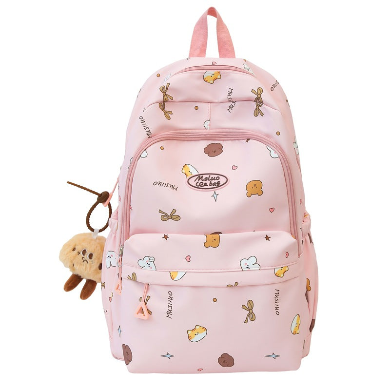 Playful girls' cartoon school backpack, cute design, perfect for elementary students & travel.