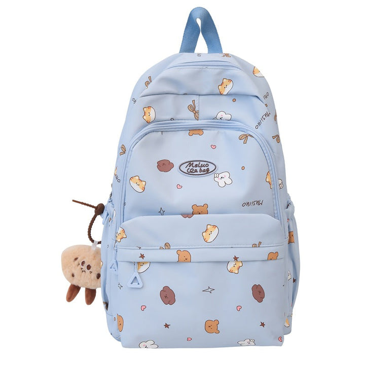 Adorable cartoon student backpack for girls, playful design, spacious for books & school supplies.