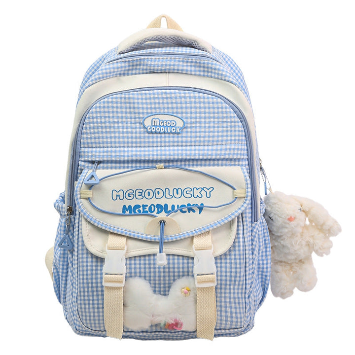 Pink cute character backpack for kids & adults. Unisex design, perfect for school, travel. Lightweight & durable.