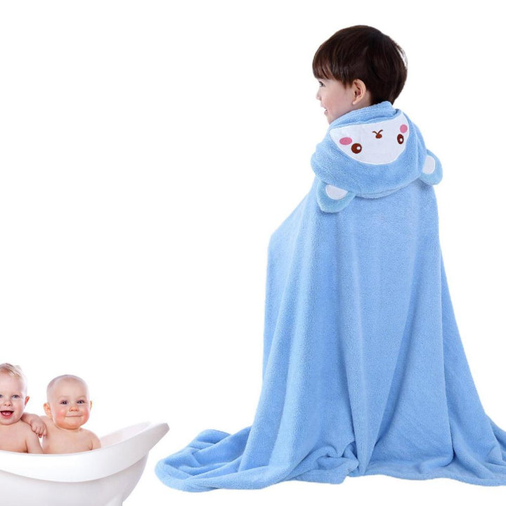 Cute coral fleece baby hooded bath towel, ultra-soft and absorbent for warm post-bath snuggles. Perfect newborn gift.