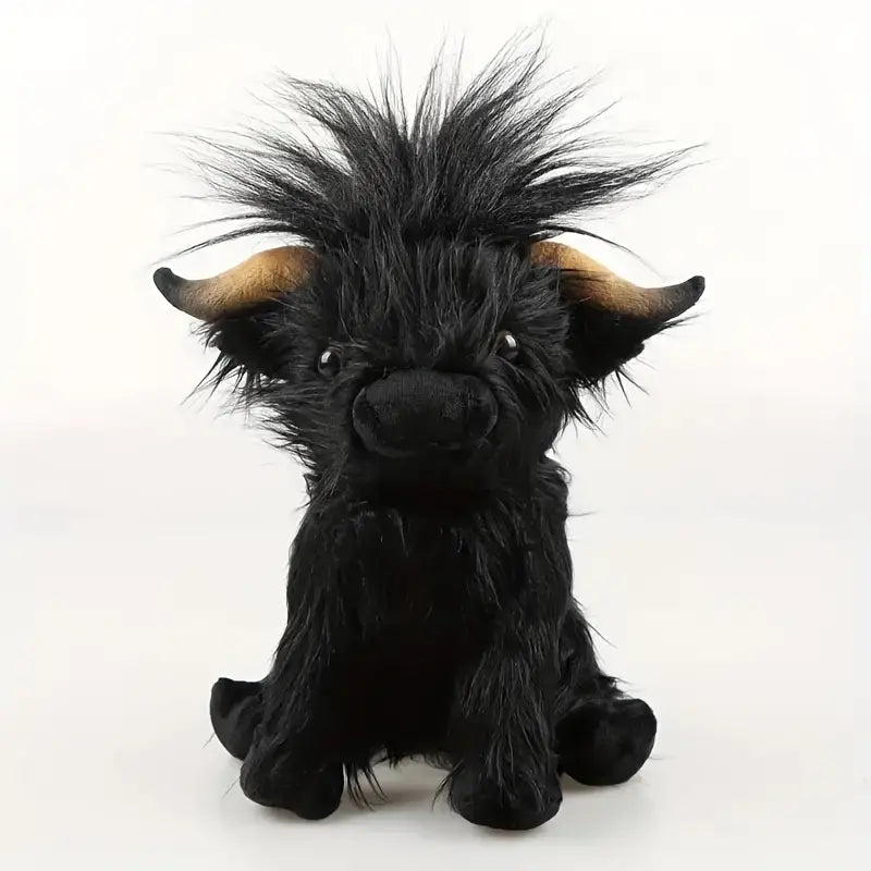 Unisex Highland Cow plush toy, a super soft & cuddly stuffed animal. Ideal comfort toy and cute farm animal gift.