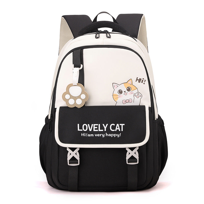 Stylish purple cat school backpack for girls, durable & comfortable. Perfect kids' or teen backpack with cute animal print.