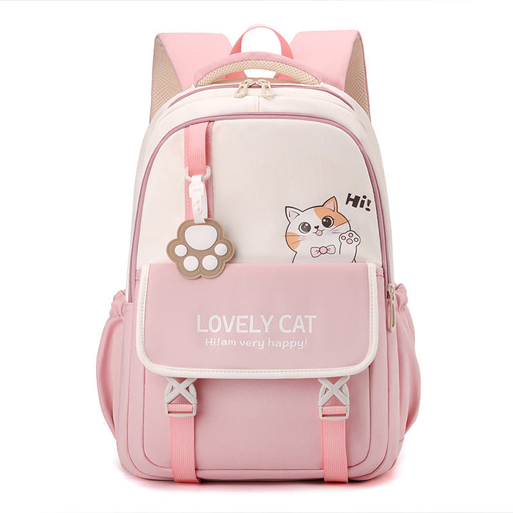 Black cat school backpack for girls, spacious & durable. Cute animal print for teens & kids, comfortable shoulder straps.