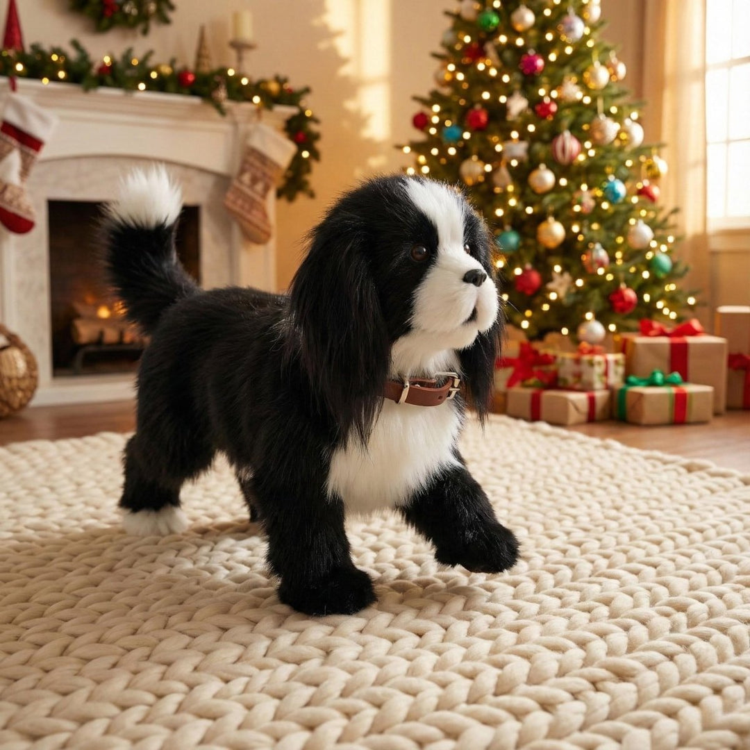 Children's interactive walking toy dog with barking sounds for realistic pet play. Perfect plush companion.