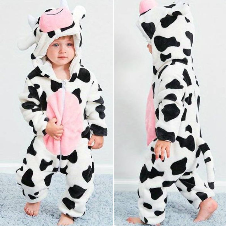 Stylish, gender-neutral animal print kids jumpsuit. Cozy, comfortable toddler onesie for any child.