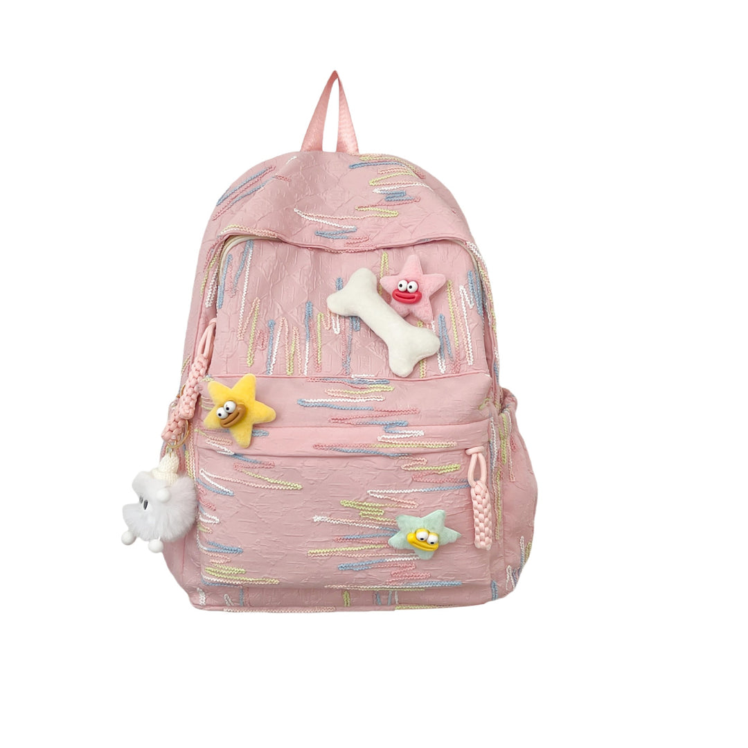 Cute unisex character appliqué backpack, perfect for school, work, or daily adventures. Stylish & durable.