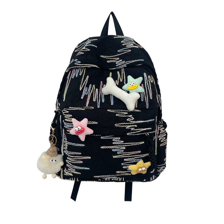 Unique character appliqué backpack. Unisex design, cute and durable for school, work, and travel.