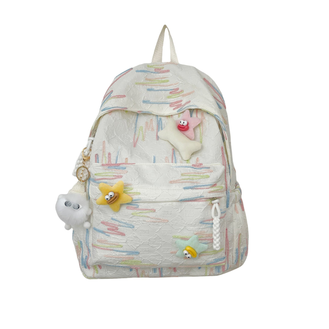 Fashionable unisex backpack with cute character appliqué. Ideal for daily use, school, work, or casual travel.
