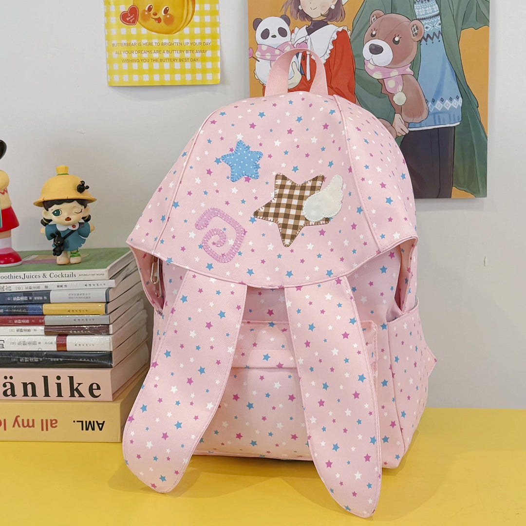 Adorable brown women's bunny ear backpack. Cute school bag & travel companion for playful fashion.