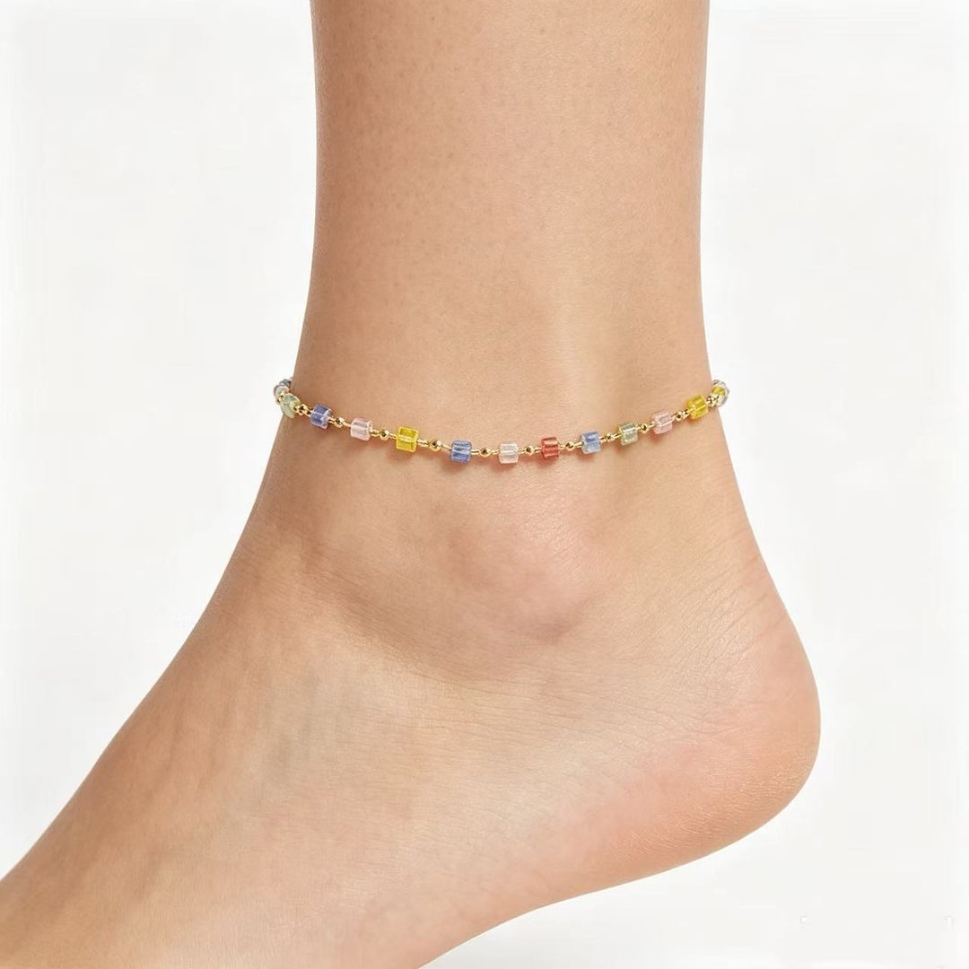 Everyday wear: delicate chain necklace adorned with small, multi-color beads for women.