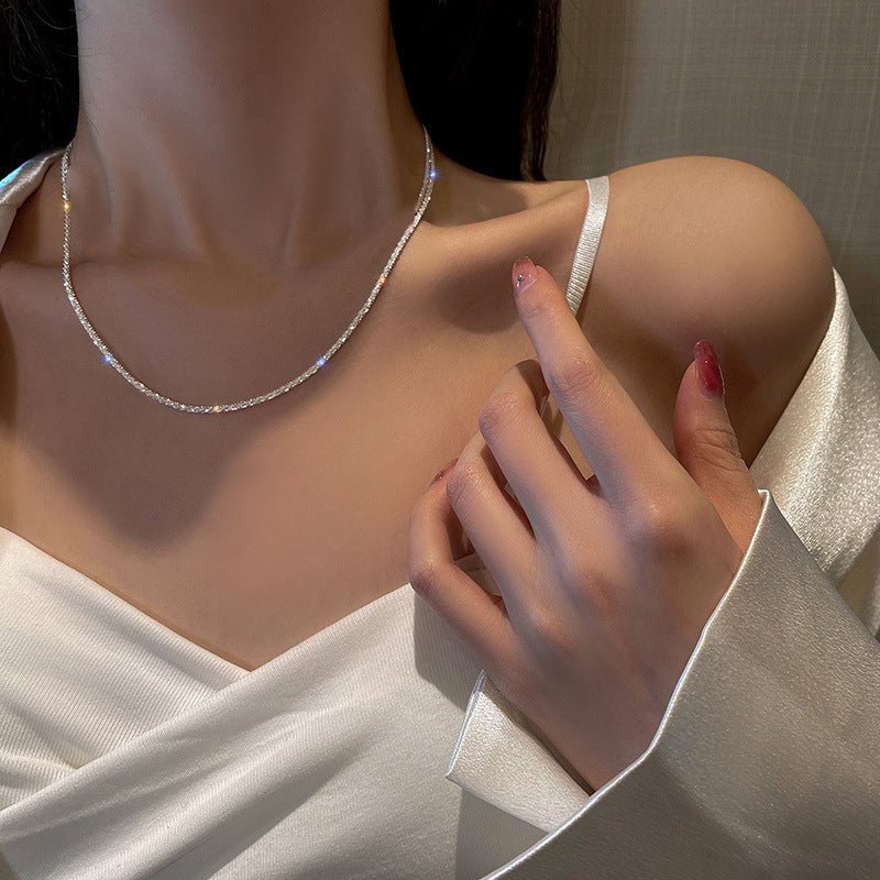 Women's dainty textured chain necklace & bracelet set. Gold & silver tone options, versatile elegant jewelry.