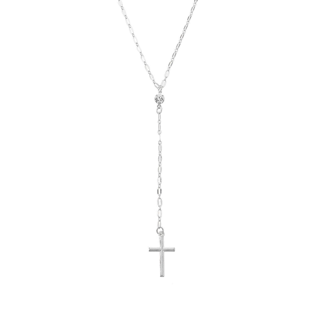 Spiritual women's dainty cross lariat necklace, symbolizing faith; a delicate and elegant gift.