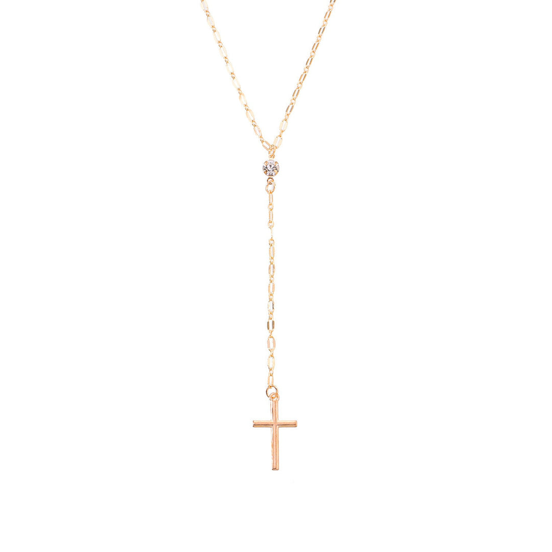 Fashionable women's cross lariat necklace, delicate and dainty spiritual jewelry for everyday wear.