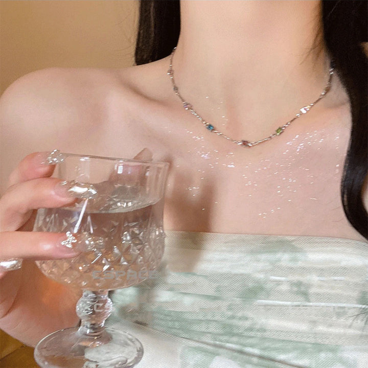 Dainty women's colorful link chain necklace, elegant fashion jewelry for versatile styling.