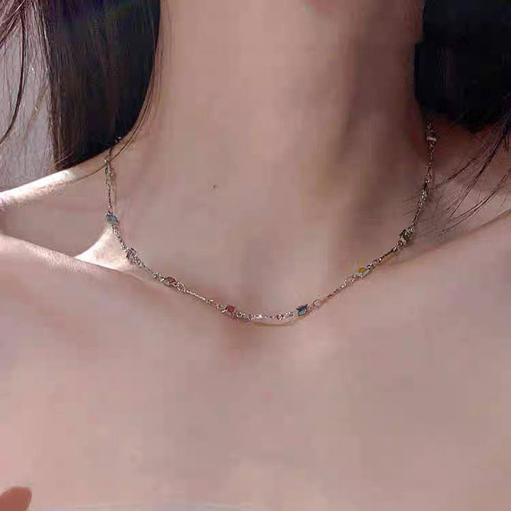 Women's unique colorful link chain necklace, a dainty and elegant fashion jewelry accessory.