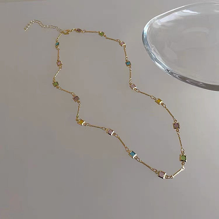 Chic dainty colorful link chain necklace, an elegant women's fashion jewelry accessory.
