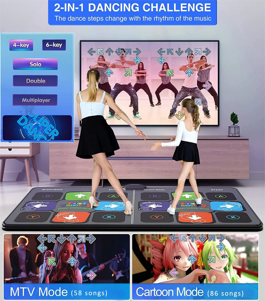 Kids playing on DanceMaster interactive mat, an engaging home workout & activity game.