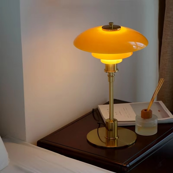 Elegant Danish LED lamp providing ambient warm light, perfect for bedroom or living room.