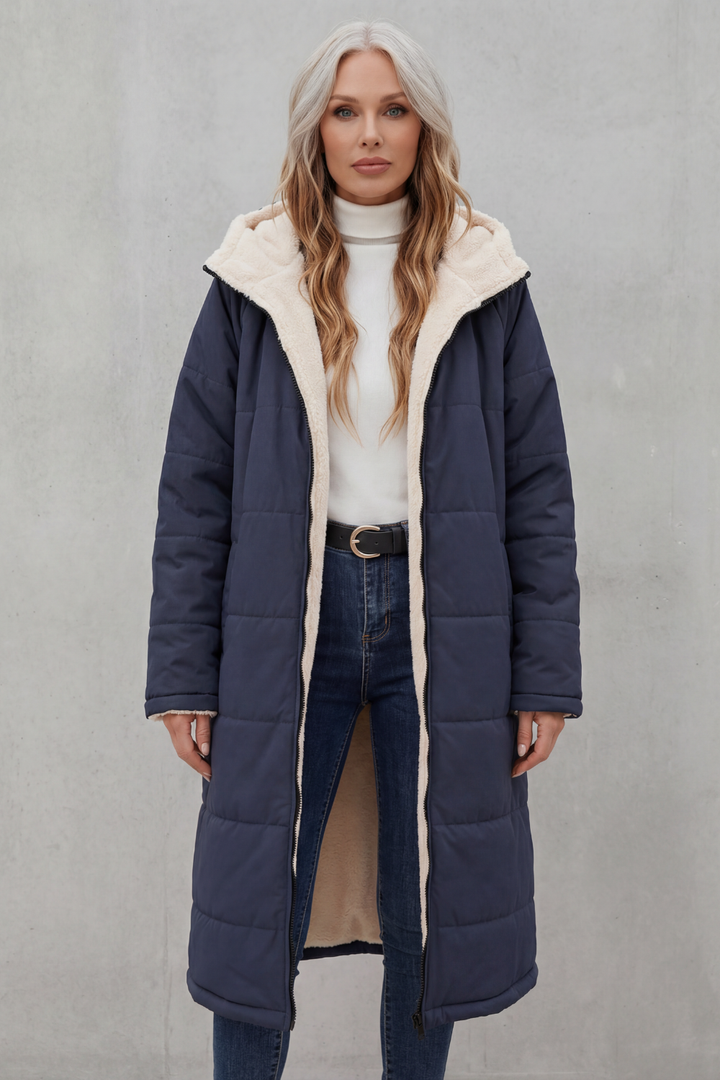 Black women's plush everyday comfort coat. Cozy, soft layering piece for casual autumn wear.
