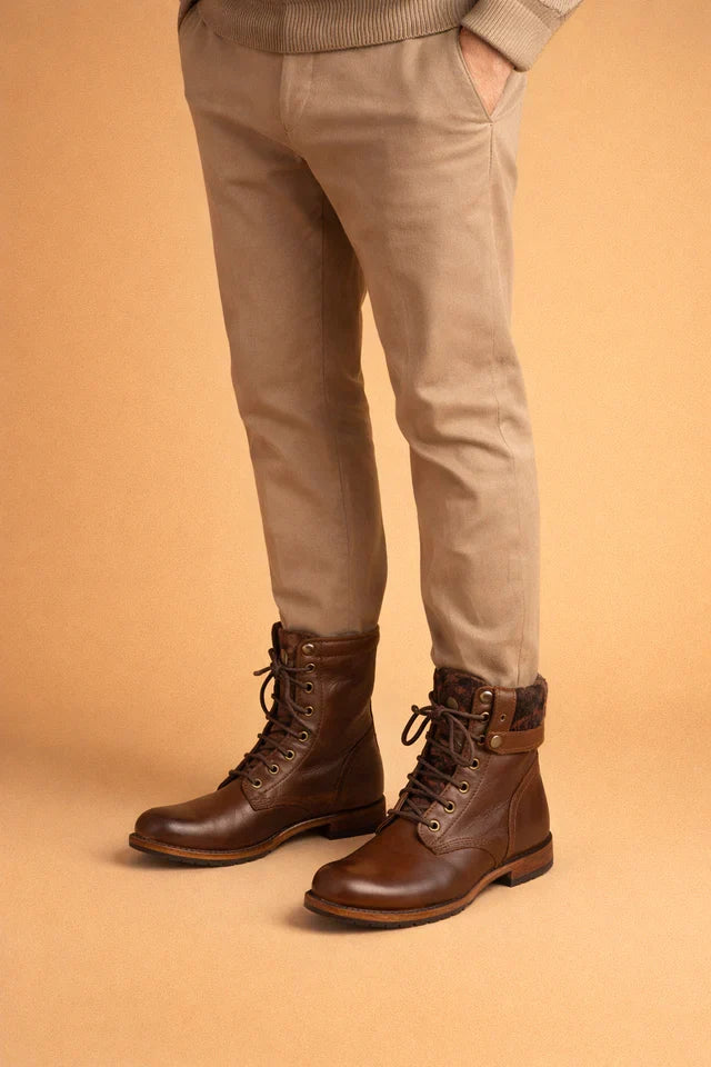 Chic women's dark brown lace-up combat ankle boots, durable & versatile for stylish everyday winter wear.