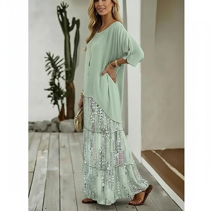 Glamorous women's green sequin crop top and tiered maxi skirt set, ideal for special occasions.
