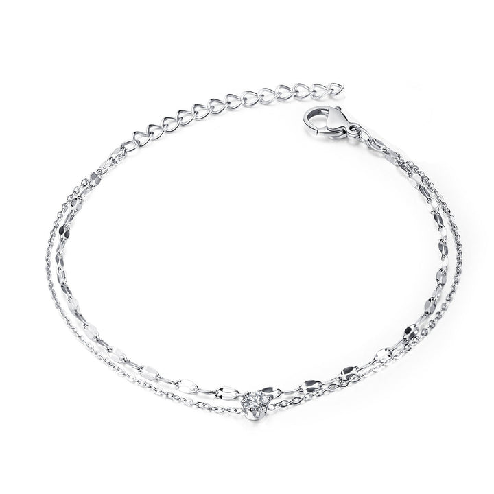 Adjustable double strand gold anklet, sparkling women's foot jewelry, delicate and elegant design.