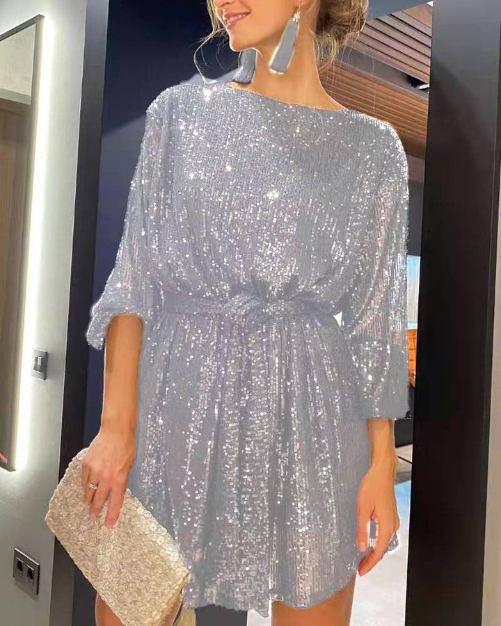 Glamorous women's sequin mini dress. A dazzling choice for party evenings, cocktail events, and formal special occasions.