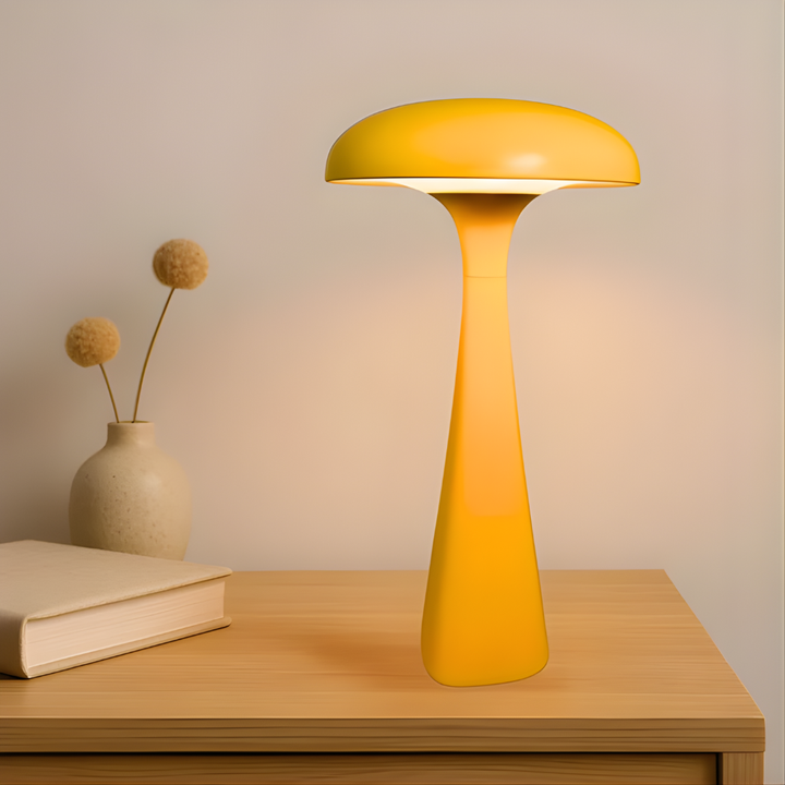 Crimson red Jellyfish LED Desk Lamp, ocean theme ambient lighting, decorative for bedroom or office.