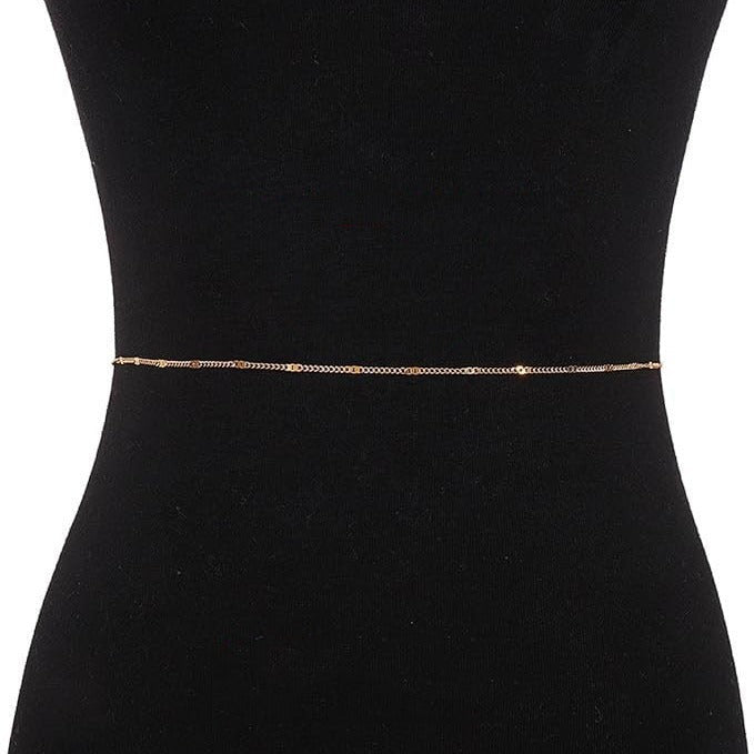 Fashionable adjustable waist chain for women, a delicate jewelry-like belt to enhance outfits.