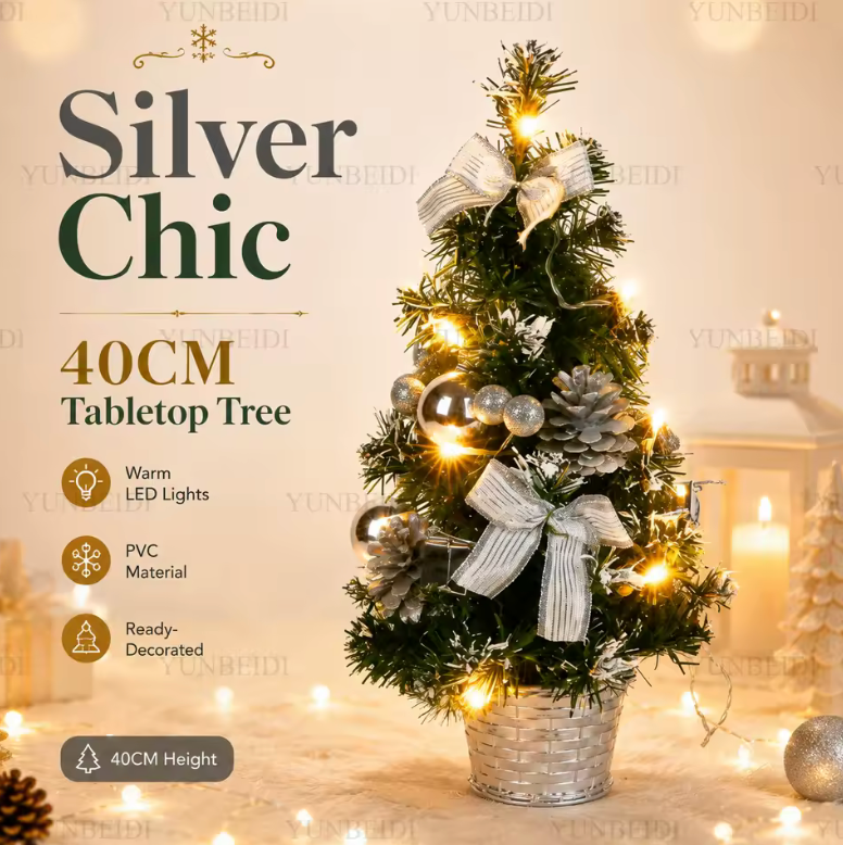 Pre-lit desktop Christmas tree, an easy setup festive holiday decor piece for home or office.