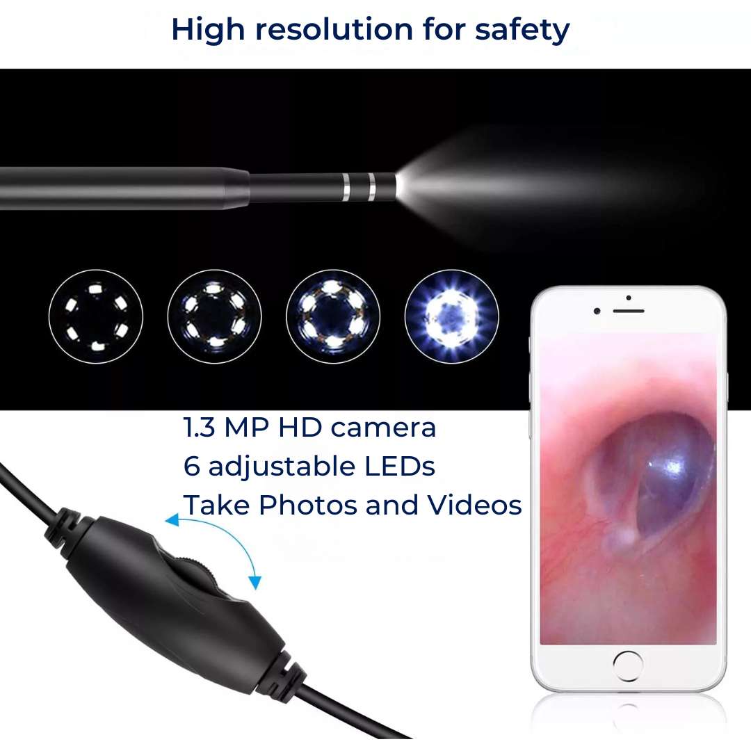 Compact digital ear endoscope with camera for precise ear canal examination & safe wax extraction.