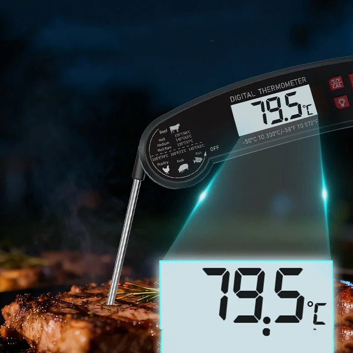 Instant read digital food thermometer for accurate meat, poultry & baking temperatures. Essential kitchen tool.